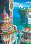  6+boys 6+girls aircraft architecture artist_name balcony bird blue_sky boat bridge building city cityscape cloud day dock fantasy flag flying horizon house multiple_boys multiple_girls ocean original outdoors railing scenery ship signature sky stairs statue tower town umbrella water watercraft waterfall windmill window yukoiwase 