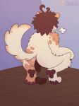 absurd_res anthro anus blush brown_hair butt bwuhterscotch canid canine canis claws corner crouching domestic_dog fangs feces feces_pile feet floor fluffy foot_fetish fur grunting hair herding_dog hi_res hindpaw holding_both_knees holding_both_legs holding_knee holding_leg male mammal messy multicolored_body multicolored_fur old_english_sheepdog pastoral_dog paws pooping pooping_on_floor pushing raised_tail scotch(bwuhterscotch) sheepdog short_hair solo spots straining tail teeth wall_(structure) white_body white_fur wood wood_floor