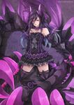  1girl breasts dress elbow_gloves gore_magala highres horns lips long_hair monster_hunter personification red_eyes thighhighs 
