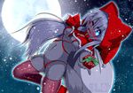  1girl artist_request blue_eyes cat christmas furry grey_hair long_hair one_eye_closed open_mouth solo stocking 