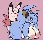  2017 anthro belly big_breasts big_thighs blush breasts claws clefable digital_media_(artwork) duo female huge_breasts male male/female mr.under nidoqueen nintendo nipples nude overweight penetration pok&eacute;mon pok&eacute;mon_(species) sex simple_background size_difference slightly_chubby smile thick_thighs video_games 