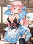  :o apron black_bra black_legwear blurry blurry_background blush bow bra braid breasts cafe checkered checkered_floor collar corset covered_nipples crown_braid elf eyebrows_visible_through_hair eyes_visible_through_hair frilled_apron frills hair_bow indoors kanna_hisashi large_bow large_breasts long_hair looking_at_viewer original panties panty_peek pink_hair pink_panties pointy_ears puffy_short_sleeves puffy_sleeves red_eyes short_sleeves solo thighhighs torn_clothes underwear waist_apron waitress wrist_cuffs 