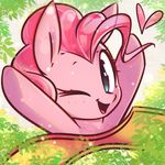  &lt;3 2017 blue_eyes bust_portrait cute earth_pony equine eyelashes female friendship_is_magic hair horse leaves looking_at_viewer makeup mammal mascara mirroredsea my_little_pony one_eye_closed open_mouth pink_hair pinkie_pie_(mlp) pony portrait smile solo tongue wink 