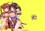 :o ahoge anchor_symbol anklet azur_lane bad_id bad_pixiv_id bangs barefoot between_breasts blunt_bangs blush breasts breasts_outside brown_hair brown_legwear china_dress chinese_clothes cleavage_cutout coat covered_navel dragon_print dress eyebrows_visible_through_hair feet_out_of_frame fur-trimmed_coat fur_trim groin hair_rings hairband highres jewelry knees_up long_hair long_sleeves looking_at_viewer medium_breasts mojarin_(kihara_mojarin) multicolored multicolored_eyes multiple_girls ning_hai_(azur_lane) nipples nose_blush own_hands_together panda parted_lips pelvic_curtain ping_hai_(azur_lane) pink_eyes pointing pointing_at_viewer print_dress purple_dress purple_hair red_dress red_eyes short_sleeves simple_background single_thighhigh sitting small_breasts tareme tassel thighhighs twintails v-shaped_eyebrows wavy_mouth white_coat white_hairband yellow_background yellow_eyes yokozuwari 