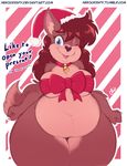  2017 anthro bell belly big_belly big_breasts blue_eyes breasts brown_hair canine christmas collar dog female hair hat holidays mammal mary_blissany nekocrispy nude one_eye_closed overweight ribbons santa_hat simple_background solo text thick_thighs voluptuous wide_hips wink 