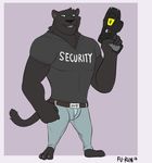  2016 anthro artist black_fur clothed clothing disney feline fur furinkazan green_eyes hair male mammal sanjha_kitani simple_background solo weapon zootopia 