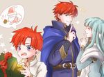  2boys armor blue_hair cape christmas dress eliwood_(fire_emblem) father_and_son fire_emblem fire_emblem:_fuuin_no_tsurugi fire_emblem:_rekka_no_ken fire_emblem_heroes gift hair_ornament hoshigaki_(hsa16g) husband_and_wife long_hair mamkute mother_and_son multiple_boys ninian one_eye_closed open_mouth red_eyes red_hair roy_(fire_emblem) short_hair smile younger 