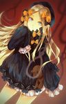  abigail_williams_(fate/grand_order) bad_revision bangs black_bow black_dress black_hat blonde_hair bloomers blue_eyes bow brown_background bug butterfly closed_mouth commentary_request downscaled_revision dress fate/grand_order fate_(series) forehead hair_bow hand_up hat hiro_chikyuujin insect long_hair long_sleeves looking_at_viewer md5_mismatch noose object_hug orange_bow parted_bangs polka_dot polka_dot_bow sleeves_past_fingers sleeves_past_wrists solo stuffed_animal stuffed_toy teddy_bear underwear v-shaped_eyebrows very_long_hair white_bloomers 