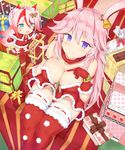  animal_ears bell benghuai_xueyuan blue_eyes box breasts bunny_ears capelet chibi christmas dress fang fox_ears fox_tail from_above gift gift_box gloves hair_between_eyes highres honkai_impact large_breasts long_hair looking_at_viewer mittens multiple_girls pink_hair pointing pointing_at_self purple_eyes red_dress red_gloves red_legwear ribbon-trimmed_legwear ribbon_trim santa_costume scarf sitting smile strapless strapless_dress tail thighhighs very_long_hair yae_sakura_(benghuai_xueyuan) yddsb123 