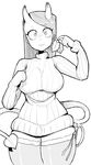  2017 5_fingers absurd_res big_breasts big_eyes breasts clothing demon digital_media_(artwork) eyelashes female hair hi_res holly_(plant) humanoid legwear line_art long_hair looking_at_viewer monochrome plant simple_background solo spade_tail stockings sweater vee-eks voluptuous white_background wide_hips 