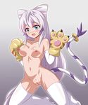  1girl blush breasts digimon gloves nude personification pussy tailmon 