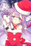  azur_lane bangs bare_shoulders blush breasts christmas closed_mouth collarbone commentary_request criss-cross_halter dress eyebrows_visible_through_hair fur-trimmed_dress fur-trimmed_hat hair_bun hair_ribbon halterneck hat hayosena head_tilt long_hair looking_at_viewer md5_mismatch one_side_up purple_eyes purple_hair red_dress red_hat ribbon santa_costume santa_hat side_bun small_breasts smile solo sparkle stuffed_alicorn stuffed_animal stuffed_toy unicorn_(azur_lane) upper_body very_long_hair white_ribbon 