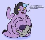  2017 anthro belly big_belly big_breasts big_butt blush breasts butt cat catty_(undertale) digital_media_(artwork) english_text feline female fur hair huge_breasts human male male/female mammal mr.under nipples nude open_mouth overweight purple_fur sex simple_background smile text thick_thighs undertale video_games weight_gain 