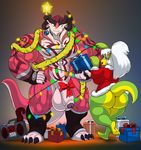  2017 abstract_background anthro balls big_balls big_breasts big_butt big_penis bow breasts butt christmas christmas_lights digital_media_(artwork) dragon drake_(dedoarts) female flaccid gift green_scales hair holidays horn huge_balls huge_penis hyper hyper_muscles larger_male looking_at_viewer male muscular muscular_male nude orange_eyes overweight penis pink_scales radio scales scalie size_difference smaller_female thick_thighs vdisco voluptuous white_hair wide_hips yummy_(dedoarts) 