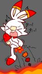 ambiguous_gender anthro bodily_fluids burning butt_on_fire eyes_closed fire generation_8_pokemon hand_on_butt hi_res lava nintendo open_mouth pain pokemon pokemon_(species) scorbunny semi-anthro smoke solo tail_on_fire tears xiaoxiatuzi