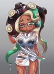  2017 cephalopod dark_skin eyewear female glasses hi_res humanoid marina_(splatoon) marine nintendo not_furry octoling simple_background solo splatoon tentacle_hair tentacles video_games wet ミkey 