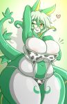  &lt;3 2019 animal_bikini animal_print anthro belly big_breasts bikini blush breasts cleavage clothed clothing cow_bikini cow_print cowprint_slingkini eyewear female glasses green_hair hair huge_breasts looking_at_viewer navel nintendo one_eye_closed overweight overweight_female pok&eacute;mon pok&eacute;mon_(species) pok&eacute;morph rakkuguy red_eyes reptile scalie serperior simple_background sling_bikini smile solo swimsuit thick_thighs tongue tongue_out video_games wide_hips wink yumi_leaf 