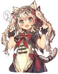  :d animal_ears armlet bad_id bad_pixiv_id bangs bell bell_collar blonde_hair blue_eyes blush bow bowtie camomi capelet cat_ears cat_tail collar dress ears_through_headwear frilled_bow frills hair_ornament hair_ribbon hairclip heart holding holding_hair long_hair open_mouth original red_bow red_neckwear red_ribbon ribbon simple_background smile solo speech_bubble tail tareme twintails upper_body white_background wrist_cuffs 