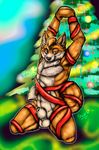  animal_genitalia balls bdsm blue_eyes bondage bound canine christmas christmas_tree fox fully_sheathed fur galener gift_wrapped holidays male mammal orange_fur red_fox ribbon_bondage ribbons sheath sunitai tree 