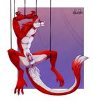  2017 anthro anus balls bdsm bondage bound butt butt_fluff erection fur looking_at_viewer male mammal muzzle_(disambiguation) nude penis re-re sergal smile solo suspension 