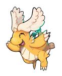  claws closed_eyes dragonite head_wings highres horns mega_dragonite open_clothes open_mouth pokemon pokemon_(creature) simple_background single_horn solo sunsnak_sn tail white_background white_wings wings 
