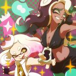  2017 cephalopod clothing dark_skin duo female humanoid inkling marina_(splatoon) marine nintendo not_furry octoling pearl_(splatoon) splatoon tentacle_hair tentacles video_games ほんちゃ 