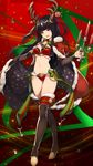  1girl animal_ears bangs bell_collar black_nails bow breasts candle cape chandelier christmas fire_emblem full_body fur_trim gift green_bow hime_cut long_hair looking_at_viewer medium_breasts midriff mistletoe red_cape reindeer_antlers smile solo standing tharja thigh_boots thighhighs two_side_up washimoto9 washimoto_(artist) 