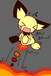 ambiguous_gender anthro bodily_fluids burning butt_on_fire fire generation_2_pokemon hand_on_butt hi_res lava nintendo open_mouth pain pichu pokemon pokemon_(species) semi-anthro smoke solo tears xiaoxiatuzi