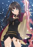  aki_no_suke_p black_hair cape cosplay ereshkigal_(fate/grand_order) ereshkigal_(fate/grand_order)_(cosplay) fate/grand_order fate_(series) glowing green_eyes highres idolmaster idolmaster_cinderella_girls leotard long_hair looking_at_viewer namesake shibuya_rin smile solo thigh_gap toosaka_rin 