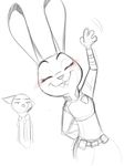  2017 angry anthro black_and_white blush canine charliebarkinq clothed clothing disney duo eyes_closed fox hi_res judy_hopps lagomorph mammal monochrome nick_wilde pencil_(artwork) police_uniform rabbit simple_background sketch traditional_media_(artwork) uniform unimpressed waving white_background zootopia 