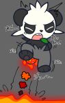 ambiguous_gender anthro bodily_fluids burning butt_on_fire eyes_closed fire generation_6_pokemon hand_on_butt hi_res lava leaf nintendo open_mouth pain pancham pokemon pokemon_(species) semi-anthro smoke solo tail_on_fire tears xiaoxiatuzi