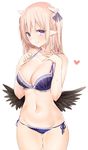  bangs bare_arms bare_shoulders black_wings blush bra breasts cleavage closed_mouth collarbone cowboy_shot groin hands_on_own_chest heart highres horns lace lace-trimmed_bra large_breasts lingerie long_hair looking_at_viewer low_wings lowleg lowleg_panties md5_mismatch navel panties pink_hair purple_bra purple_eyes purple_panties purple_ribbon ribbon semi-rimless_eyewear shiny shiny_hair side-tie_panties simple_background sino_(sionori) skindentation smile solo sparkle standing stomach succubus-san_no_hatsu_shigoto sweat tareme under-rim_eyewear underwear white_background wings 