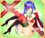  2015 bikini blue_hair boots breasts christmas frofrofrost gift high_heel_boots high_heels large_breasts long_hair merry_christmas phantasy_star phantasy_star_online_2 red_eyes solo swimsuit thighhighs twintails 