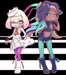 2017 absurd_res cephalopod clothing dark_skin duo female hi_res humanoid inkling marina_(splatoon) marine navel nintendo not_furry octoling pearl_(splatoon) splatoon tentacle_hair tentacles video_games みも 