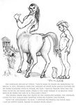  2009 anus balls black_and_white centaur curly_hair duo english_text equine equine_taur erection gianttoby hair human humanoid_penis male male/male mammal monochrome nipples nude penis pitcher pointy_ears taur temple text traditional_media_(artwork) 