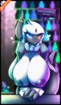  &lt;3 absol anthro big_breasts breasts canine claws clothed clothing duo english_text feline female heterochromia horn horn_ornament huge_breasts looking_at_viewer lucario mammal nintendo partially_clothed pok&eacute;mon pok&eacute;mon_(species) r-mk ring smile solo_focus speech_bubble text video_games voluptuous wide_hips 