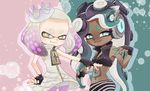  2017 cephalopod clothing dark_skin duo female hi_res humanoid inkling marina_(splatoon) marine nintendo not_furry octoling pearl_(splatoon) splatoon tentacle_hair tentacles video_games 虎太郎 