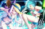  2girls ahoge altina_orion bikini blue_hair breasts dated double-parted_bangs eiyuu_densetsu floating_hair frilled_bikini_bottom frilled_bikini_top gatling_gun green_eyes gun hair_between_eyes handgun hat hat_ribbon holding holding_gun holding_weapon long_hair looking_at_viewer millium_orion multiple_girls one_eye_closed ribbon sen_no_kiseki_(series) sen_no_kiseki_iii short_hair siblings signature sisters small_breasts sun_hat swimsuit tinybiard tongue tongue_out twitter_username two_side_up water water_drop weapon white_hair yellow_eyes 
