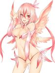  breasts frofrofrost long_hair medium_breasts navel phantasy_star phantasy_star_online_2 pink_hair red_eyes simple_background smile solo white_background wings 