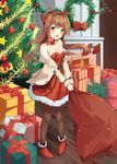  :d ankle_boots artist_name bangs bare_shoulders beige_jacket black_legwear blush boots bow box breasts brown_hair christmas christmas_ornaments christmas_stocking christmas_tree christmas_wreath cleavage collarbone commentary dog double_bun dress eyebrows_visible_through_hair fireplace fur-trimmed_dress gift gift_box girls_frontline green_eyes hair_bow head_tilt heart high_heels highres holding holding_sack indoors jacket large_breasts long_hair long_sleeves looking_at_viewer off_shoulder open_mouth pantyhose pigeon-toed red_bow red_dress red_footwear rfb_(girls_frontline) sack seero side_bun smile solo standing star strapless strapless_dress striped very_long_hair wooden_floor 