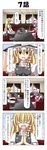  &gt;_&lt; 4koma angry apron bag bat_wings blonde_hair bow braid comic emphasis_lines fang hair_bow hands_together hat hat_bow hat_removed headwear_removed highres indoors kirisame_marisa lavender_hair mob_cap multiple_girls open_mouth pink_hat puffy_short_sleeves puffy_sleeves rappa_(rappaya) red_eyes remilia_scarlet short_sleeves single_braid sitting sweatdrop touhou translated wings witch_hat yellow_eyes 
