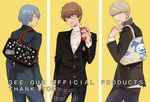  amamiya_ren bag black_hair blue_eyes digital_media_player gekkoukan_high_school_uniform glasses grey_eyes grey_hair jack_frost looking_at_viewer male_focus multiple_boys narukami_yuu nonota_(takerunoheya) persona persona_3 persona_4 persona_5 school_uniform shuujin_academy_uniform smile yasogami_school_uniform yuuki_makoto 