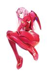  absurdres ass blush bodysuit breasts darling_in_the_franxx full_body green_eyes highres horns legs long_hair long_legs lying medium_breasts on_side pilot_suit pink_hair skin_tight smile solo thighs transparent_background yabuki_kentarou zero_two_(darling_in_the_franxx) 