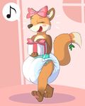 anthro blush bow bunnykisses canine christmas diaper eyes_closed female fox gift happy holidays mammal mistletoe pawpads plant singing smile solo walking 