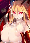  blonde_hair breasts cumshot demon_girl demon_horns demon_tail demon_wings ejaculation femdom gloves horns huge_breasts long_gloves long_hair nipples paizuri psychedelic_g2 red_eyes seductive_smile succubus tail tongue tongue_out wings 