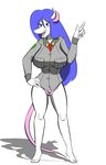  2017 anthro big_breasts blue_hair breasts buckteeth clothed clothing female fur hair huge_breasts mammal mouse necktie nezumiyuki open_mouth panties rodent sailoranna solo teeth underwear white_fur 