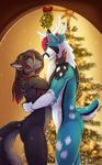  2017 anthro antlers black_fur blue_fur brown_fur brown_hair canine cervine deer detailed_background digital_media_(artwork) duo female fingerless_(marking) fur grey_fur hair highlights horn hybrid intimate male male/female mammal markings multicolored_fur nude red_hair red_highlights romantic_couple shariea spots two_tone_fur white_fur white_markings white_spots wolf 