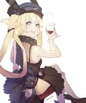  alcohol alternate_costume arm_support armpit_crease arms_up bare_arms bare_shoulders black_dress black_footwear black_hat black_scarf black_wristband blonde_hair blush braid breasts chinese commentary_request crossed_legs cup dress drinking_glass eyebrows_visible_through_hair from_behind from_side garter_straps girls_frontline glass hair_tie hat holding holding_cup long_hair looking_at_viewer looking_back mania_(fd6060_60) open_mouth panties panty_peek pinky_out purple_eyes scarf see-through shoes signature simple_background sitting skirt small_breasts smile solo spotted_scarf sr-3mp_(girls_frontline) stuffed_animal stuffed_bunny stuffed_toy thick_eyebrows thighs tongue tongue_out twin_braids twintails underwear very_long_hair white_background white_legwear white_panties wine_glass wristband 