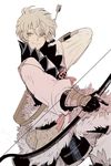  arrow bow_(weapon) fire_emblem fire_emblem_if fur_trim gloves grey_hair highres kisaragi_(fire_emblem_if) male_focus pink_eyes quiver simple_background solo torisudesu upper_body weapon white_background 
