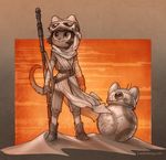  anthro bb-8 boots broke cat clothed clothing cloud desert duo feline female footwear fully_clothed holding_object holding_weapon ivy_pepper lackadaisy machine mammal outside pants red_theme restricted_palette rey_(star_wars) robot sand sky staff standing star_wars sunset tracy_j_butler weapon 